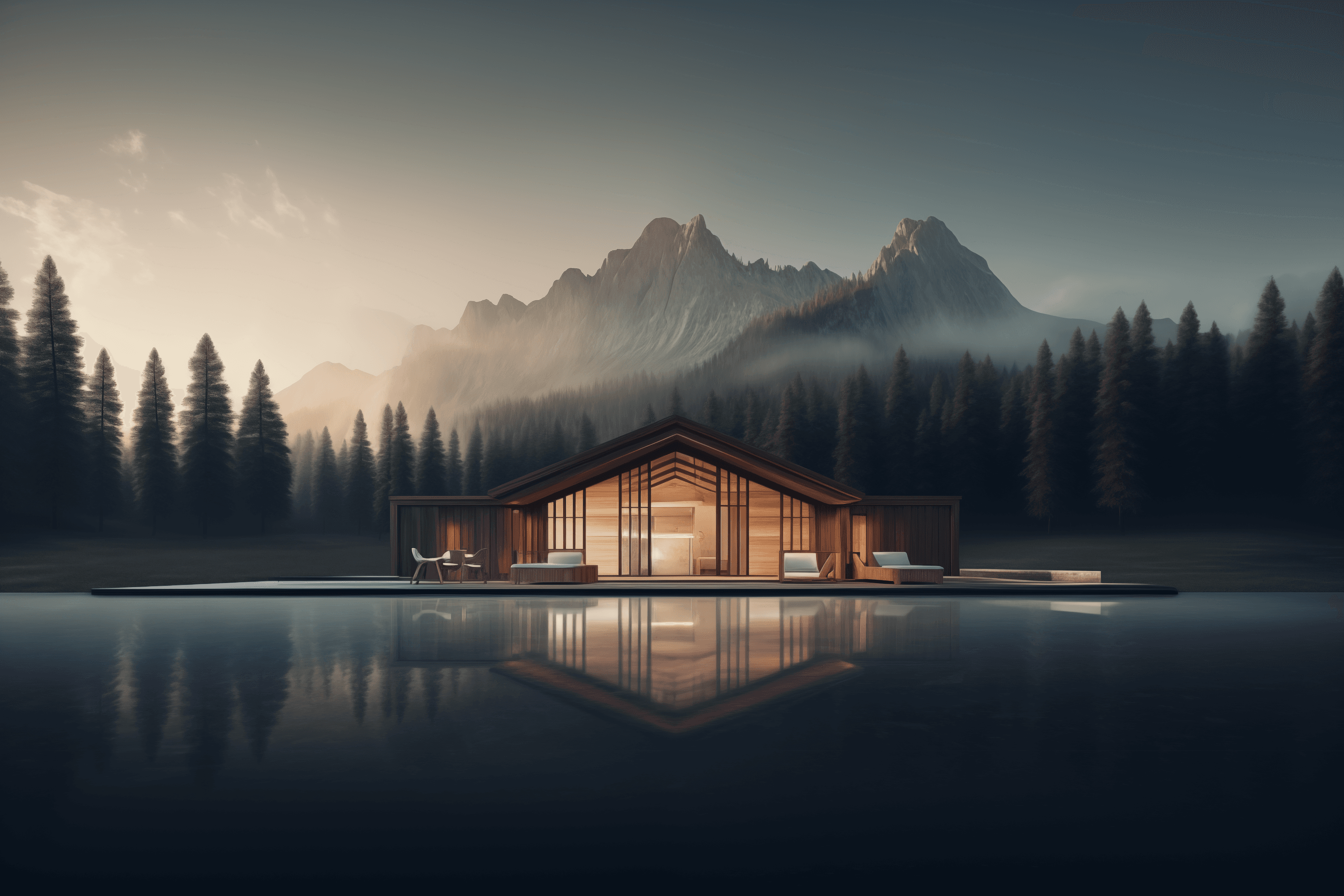 Montains and forests whith two cabins